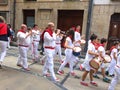 Musica band playing in the streets of Estella, Bull Runs festivities Fiesta de los Encierros. Navarre, Spain.
