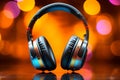 Musical ambiance Headphones on colored background, designed for music banners