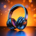 Musical ambiance Headphones on colored background, designed for music banners Royalty Free Stock Photo