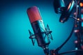 Musical ambiance Studio microphone banner with red and blue neon