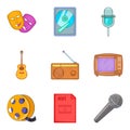 Musical arrangement icons set, cartoon style