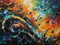Musical background in abstract impressionist oil painting style. Royalty Free Stock Photo