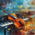 Musical background in abstract impressionist oil painting style. Royalty Free Stock Photo