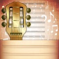 Musical background guitar fingerboard with Music sheet Royalty Free Stock Photo