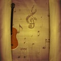 Musical Background guitar old sheets Royalty Free Stock Photo
