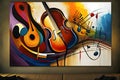 Musical background with violins and notes on the wall. Vector illustration Royalty Free Stock Photo