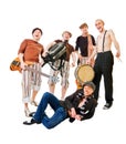 Musical band with their instruments on white Royalty Free Stock Photo