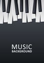 Musical black background with piano keys and text. Graphic design template can be used for background, backdrop, banner