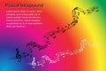 Musical notes and treble clef on an abstract rainbow color background Royalty Free Stock Photo