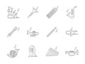 Musical brass instruments flat line icons