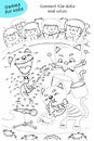 Musical cat show. Activity coloring page for kids. Educational game. Connect dots from 1 to 50.