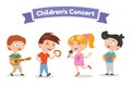 Musical children band on a white background. Singer and musicians. Vector illustration in cartoon style