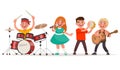 Musical children`s band on a white background. Singer and musici