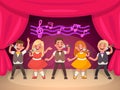 Musical children`s group performs on stage. Boys and girls sing Royalty Free Stock Photo