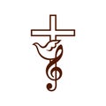 Musical Christian logo. Cross, dove and treble clef Royalty Free Stock Photo