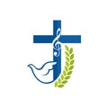 Musical Christian logo. Cross, dove and treble clef Royalty Free Stock Photo