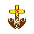 Musical Christian logo. Cross and treble clef Royalty Free Stock Photo