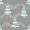 Musical Christmas Trees Pattern on Gray Background Royalty Free Stock Photo