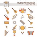 Musical colorful instruments icons set isolated. Vector classic element illustration. Saxophone cello horn guitar piano Royalty Free Stock Photo