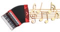 Musical concept. Accordion with music notes, 3d rendering Royalty Free Stock Photo