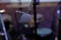 Musical Concept. recording, selective focus microphone in radio studio, selective focus microphone and blur musical equipment
