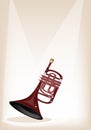 A Musical Cornet on Brown Stage Background Royalty Free Stock Photo