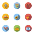 Musical device icons set, flat style