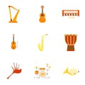 Musical device icons set, flat style
