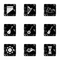 Musical device icons set, grunge style