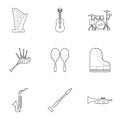 Musical device icons set, outline style