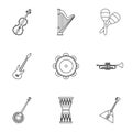 Musical device icons set, outline style