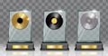 Musical disk award 3d mockup vector set