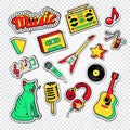 Musical Doodle with Music Instruments. Teenager Lifestyle Stickers, Badges and Patches