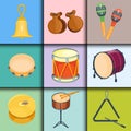 Musical drum wood rhythm music instrument series set of percussion vector illustration Royalty Free Stock Photo