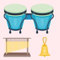 Musical drum wood rhythm music instrument series set of percussion vector illustration