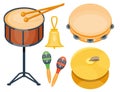 Musical drum wood rhythm music instrument series set of percussion vector illustration Royalty Free Stock Photo