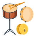 Musical drum wood rhythm music instrument series set of percussion vector illustration Royalty Free Stock Photo