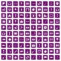 100 musical education icons set grunge purple