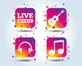 Musical elements icon. Music note and guitar. Royalty Free Stock Photo