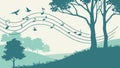 Musical forest with notes and birds, symbolizing harmony and nature\'s melody, vector design Generative AI Royalty Free Stock Photo