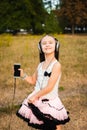 Musical girl dancing with smile