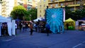 musical group entertains during a street food fair in the Roman Marconi district, with an offer of meat, sandwiches and sweets an