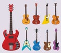 Musical guitar. Live concert instruments sound plays various objects classical guitars vector illustrations Royalty Free Stock Photo