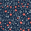 A musical heart pattern, where tiny hearts float among musical notes and symbols, creating a