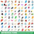 100 musical icons set, isometric 3d style Royalty Free Stock Photo