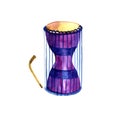 Musical illustration series. Traditional African talking drum, isolated on white background. Watercolor