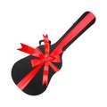Musical instrument - Black acoustic guitar hard case gift tied red bow. Isolated