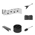 Musical instrument black icons in set collection for design. String and Wind instrument isometric vector symbol stock Royalty Free Stock Photo