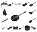 Musical instrument black icons in set collection for design. String and Wind instrument isometric vector symbol stock Royalty Free Stock Photo