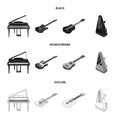 Musical instrument black,monochrome,outline icons in set collection for design. String and Wind instrument isometric Royalty Free Stock Photo